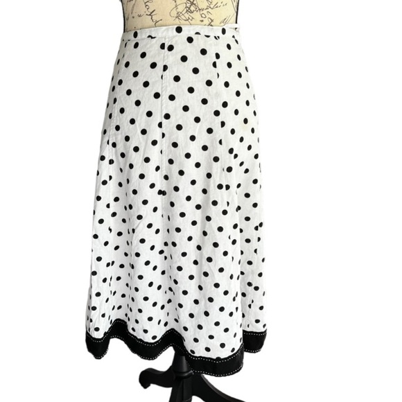 Carol Little A-line linen blend skirt size 10/white with black polka dots - Picture 1 of 9